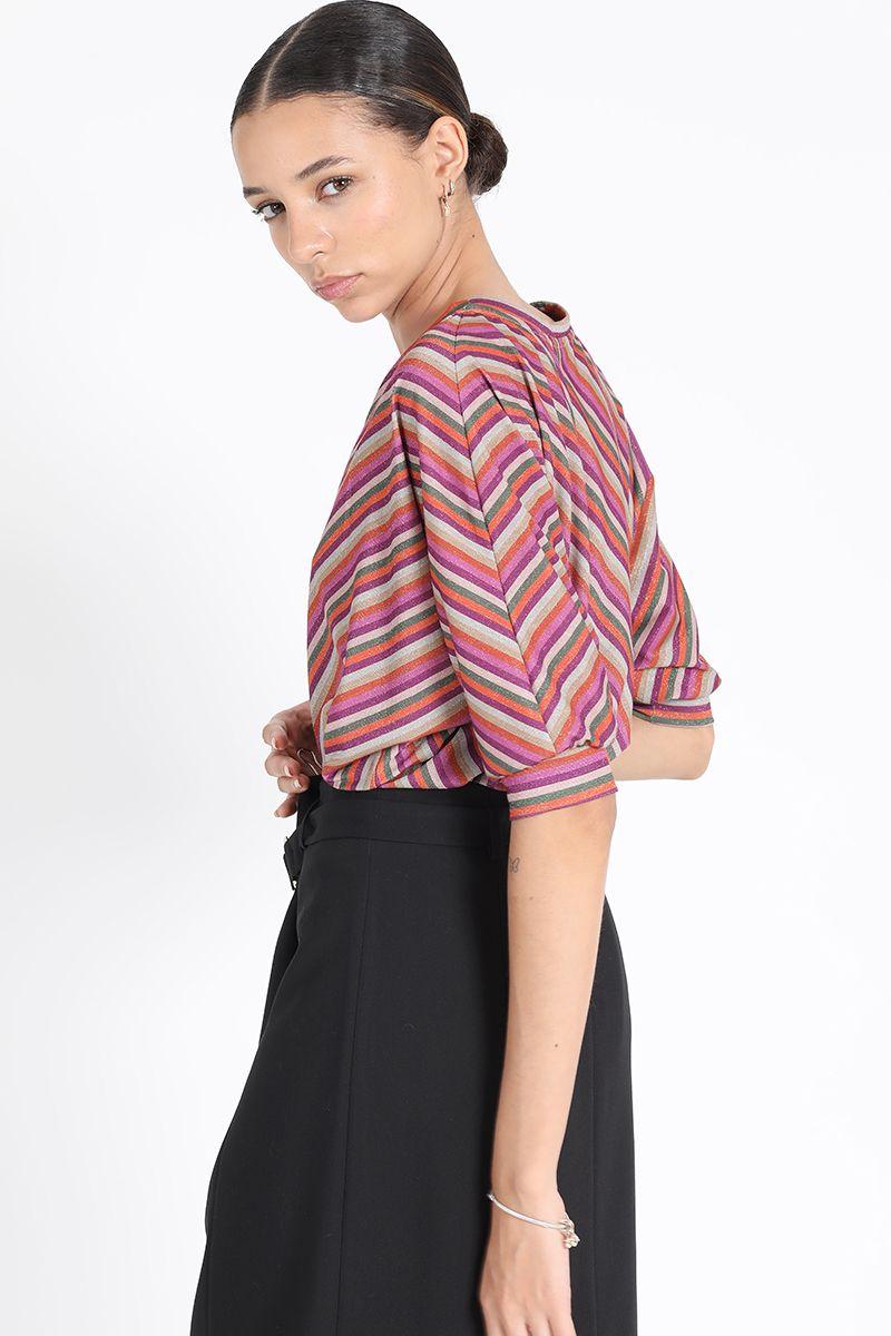 Polera Manga Kimono Rayas Naranjo Liola-3