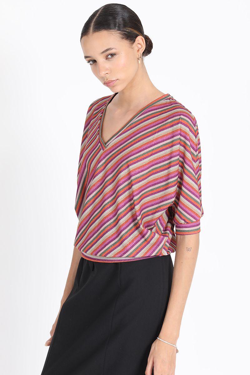 Polera Manga Kimono Rayas Naranjo Liola-5