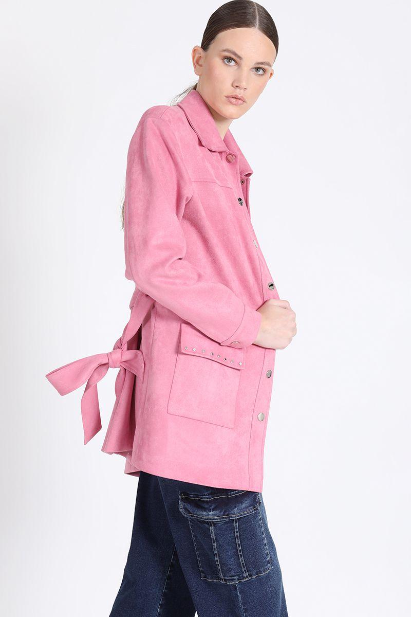 Chaqueta Cargo Efecto Gamuza, Rosa Liola-5
