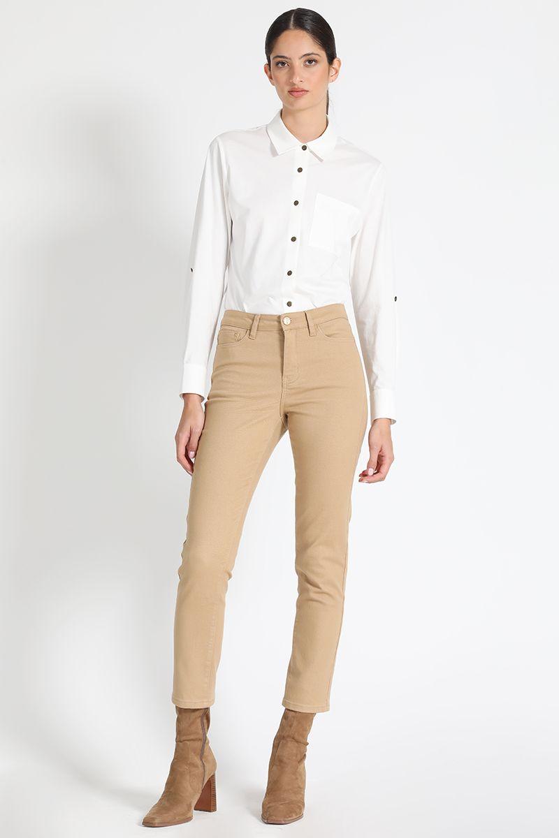 Jeans Slim Tiro Medio Camel Liola-3