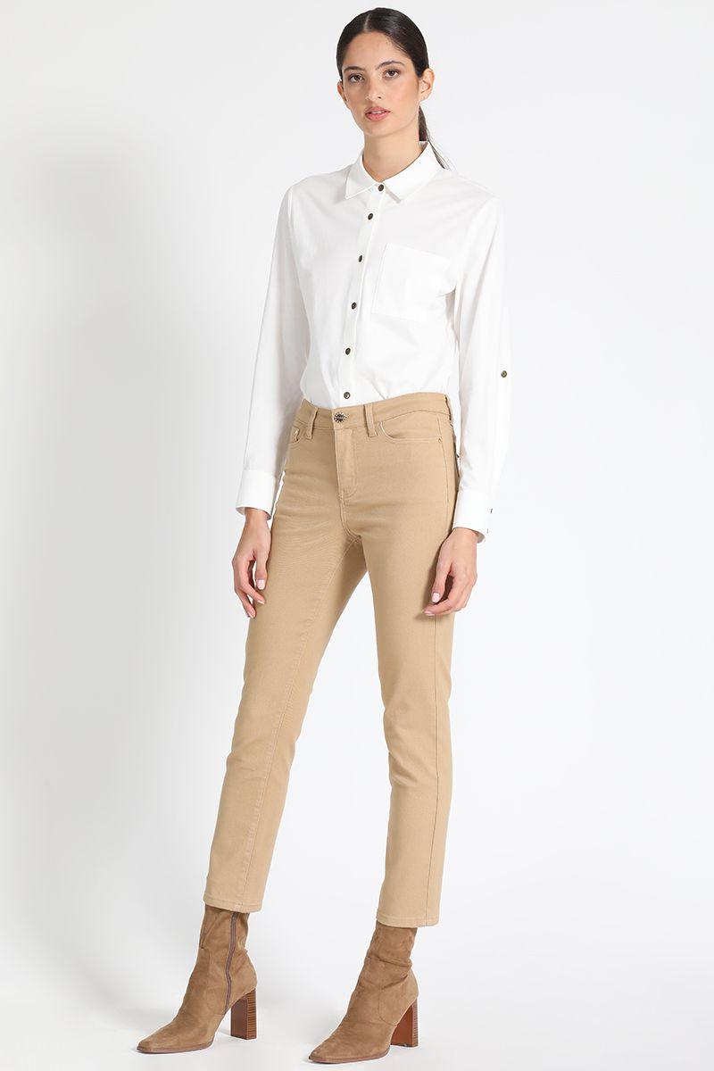 Jeans Slim Tiro Medio Camel Liola-4