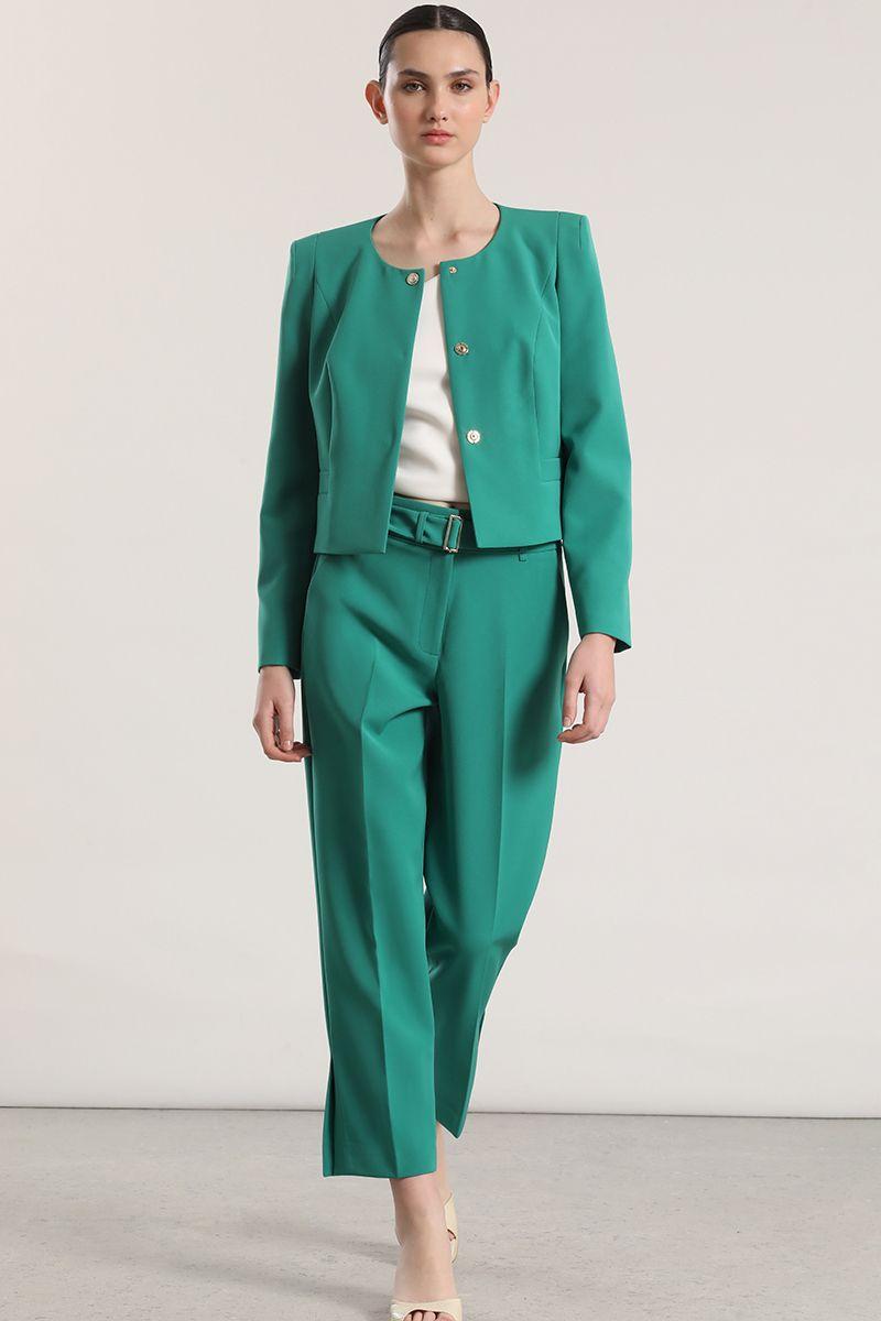 Pantalón sastre con cinturón liola mujer verde-1