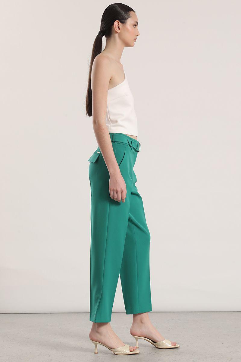 Pantalón sastre con cinturón liola mujer verde-4