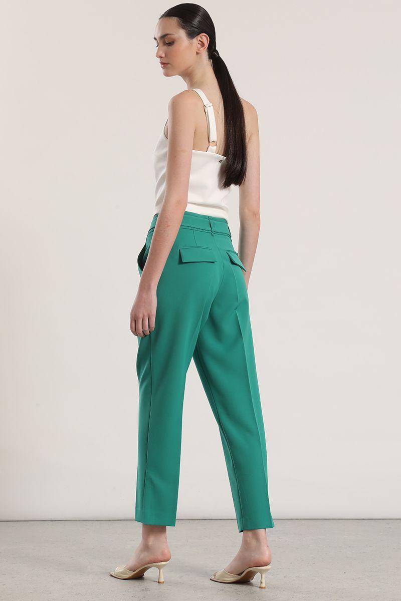 Pantalón sastre con cinturón liola mujer verde-5