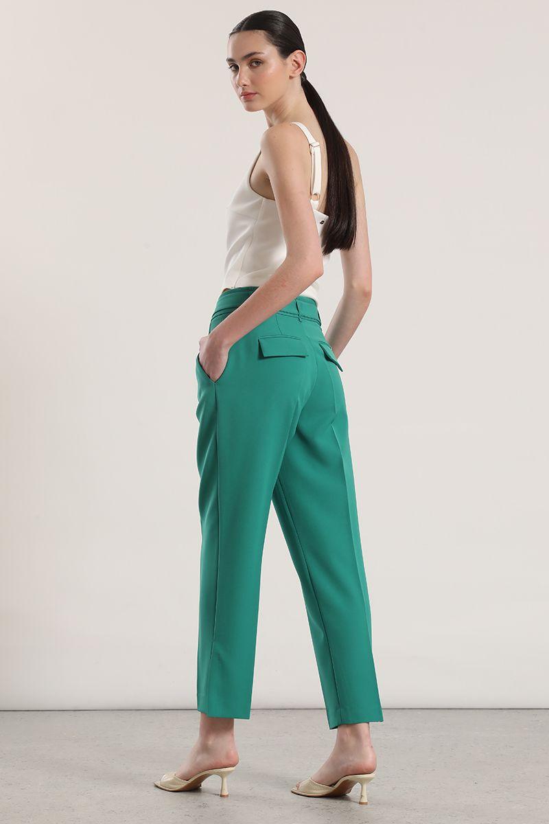 Pantalón sastre con cinturón liola mujer verde-6
