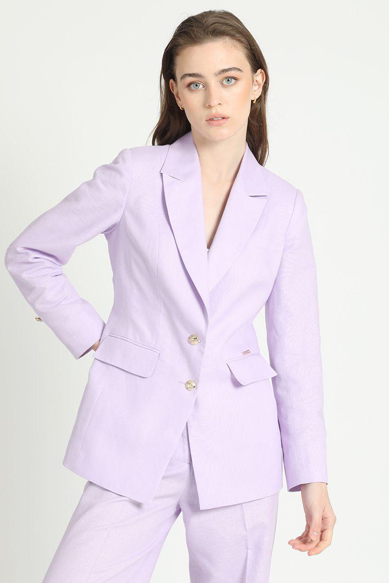 Blazer Entallado Lino Algodon Lila Liola-0