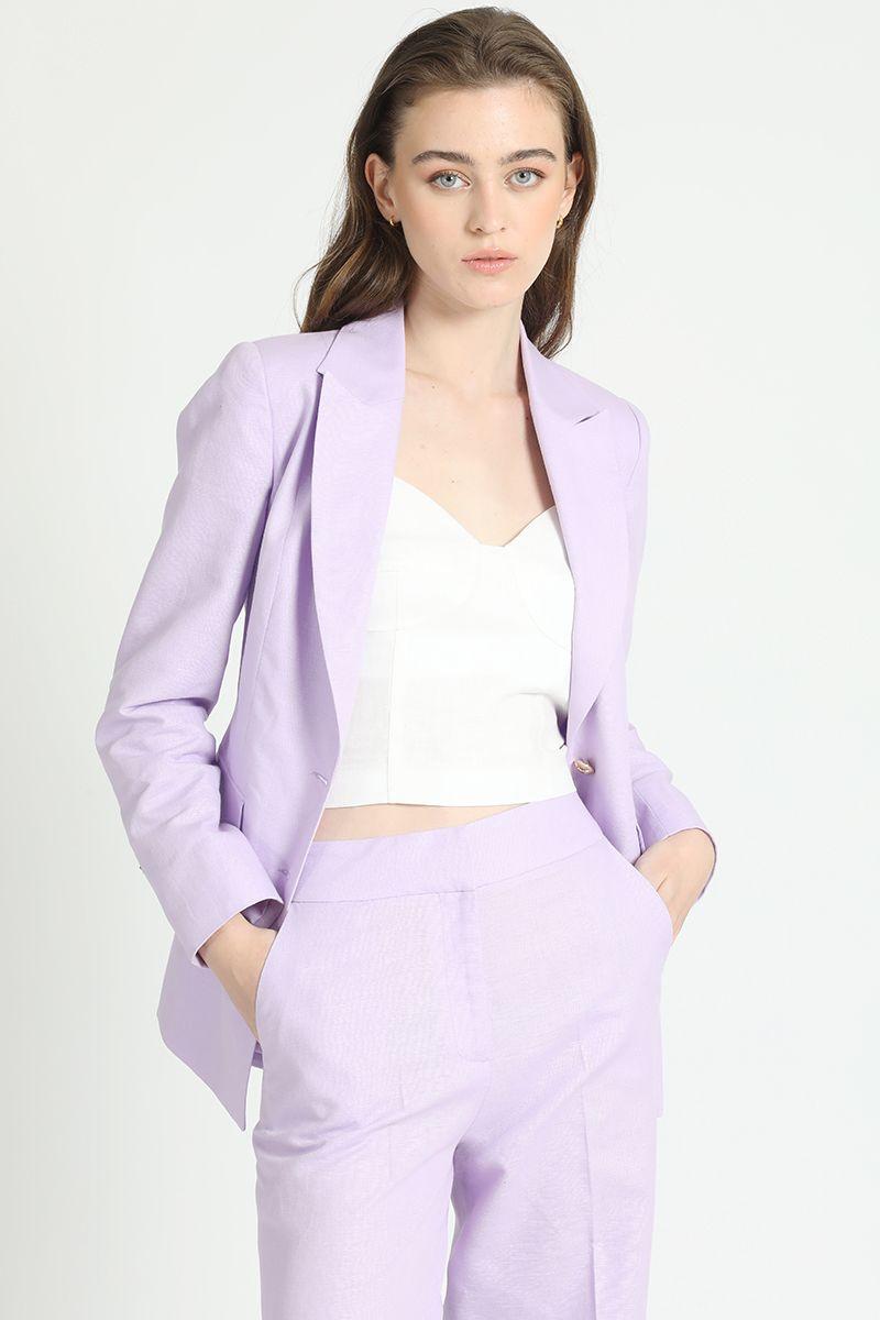 Blazer Entallado Lino Algodon Lila Liola-3
