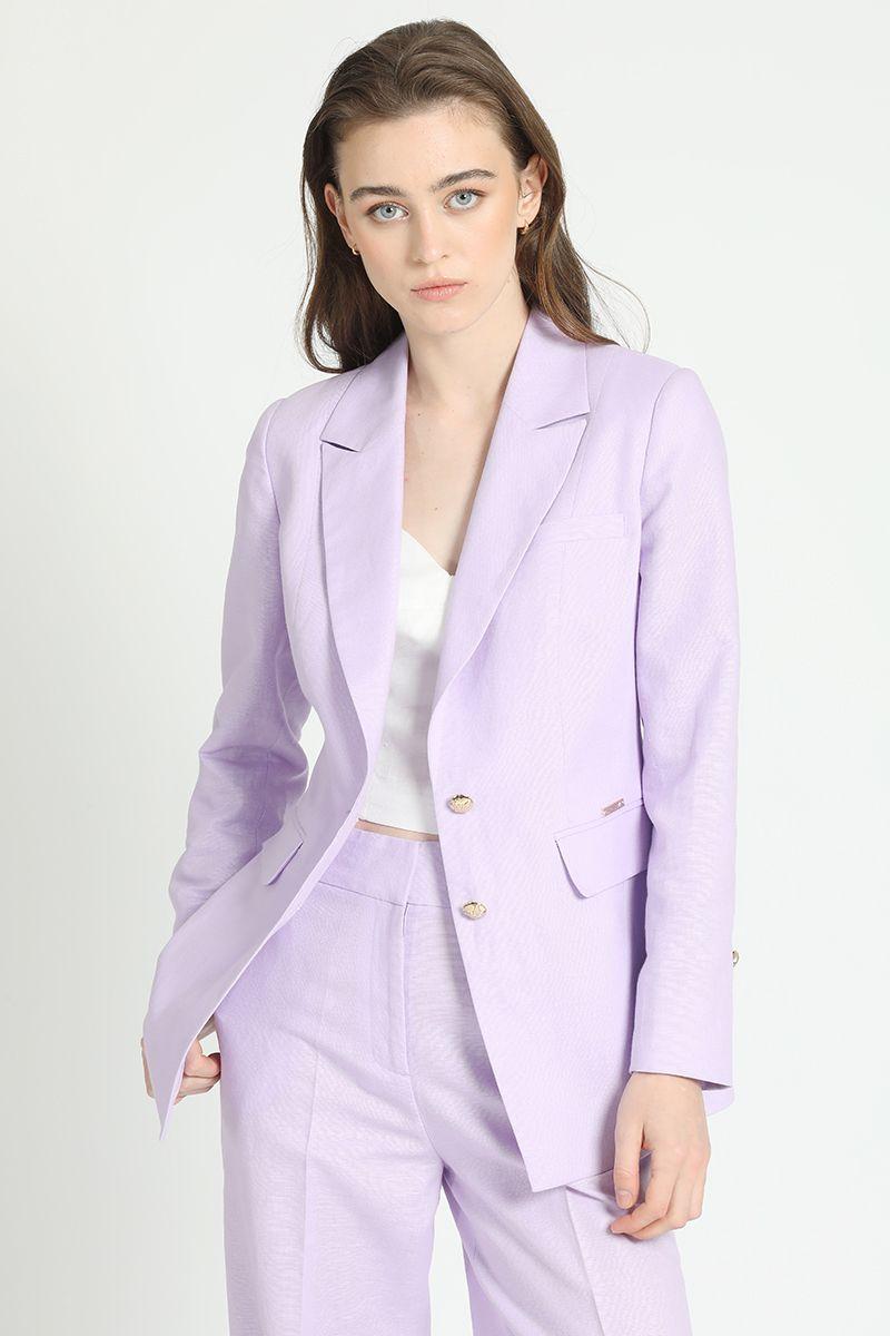 Blazer Entallado Lino Algodon Lila Liola-4