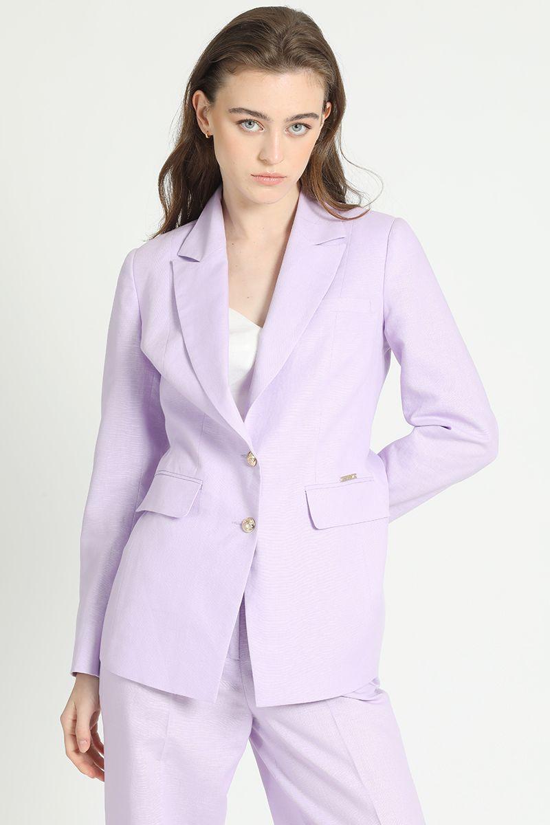 Blazer Entallado Lino Algodon Lila Liola-5