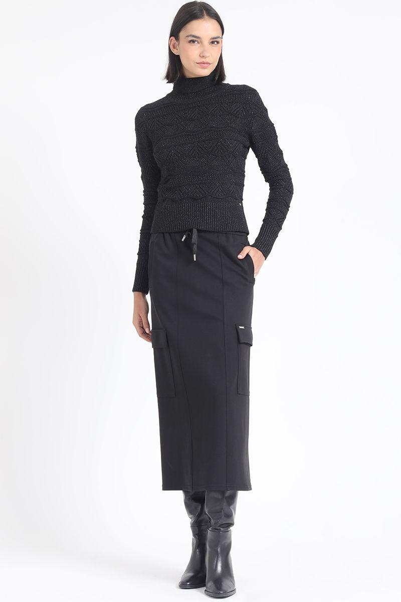 Sweater Tejido Fantasia Con Hilo Metalizado, Negro Liola-2