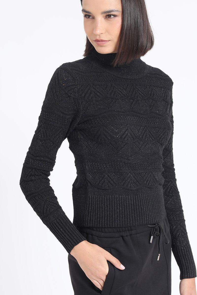Sweater Tejido Fantasia Con Hilo Metalizado, Negro Liola-3