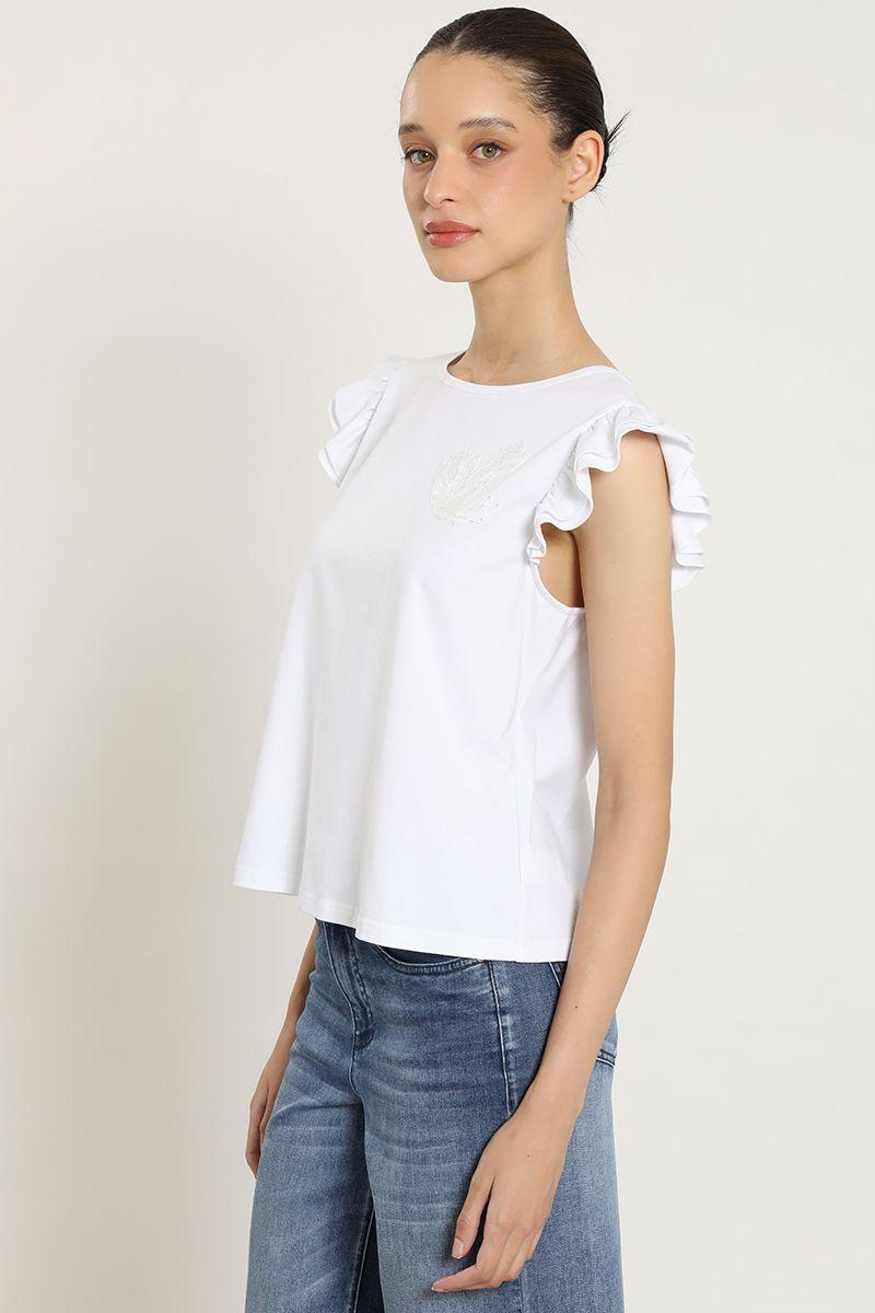 Polera bordado, aplicacion strass, crudo Liola-2
