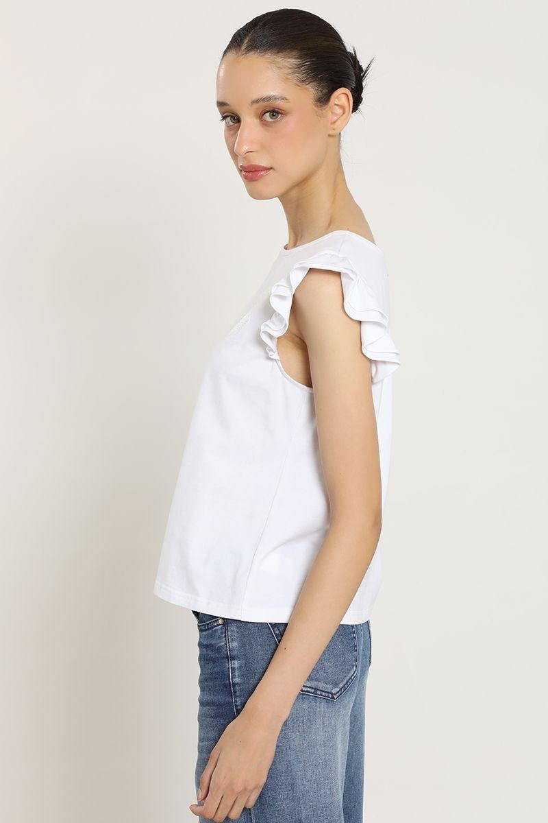 Polera bordado, aplicacion strass, crudo Liola-4