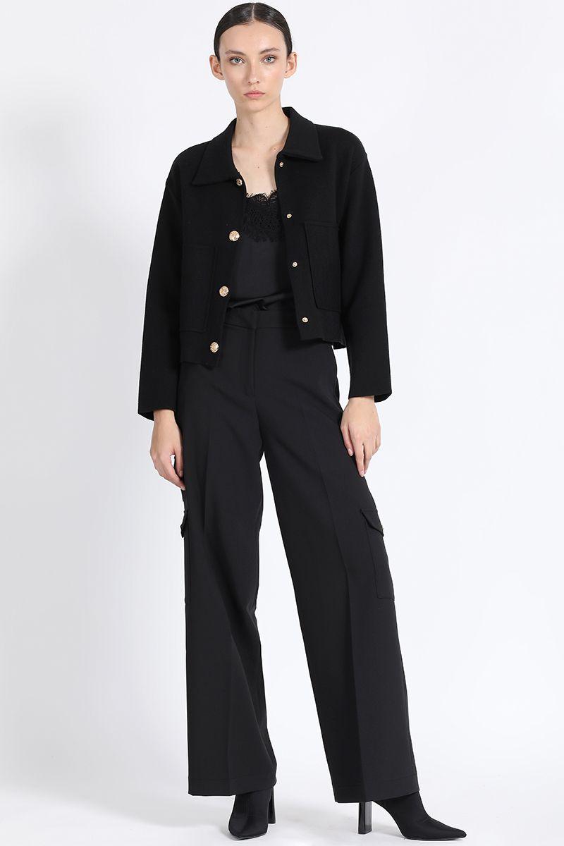 Chaqueta Recta Tejido Punto, Negro Liola-1