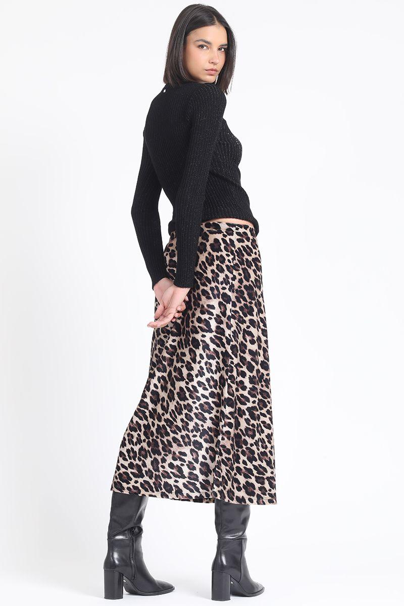 Falda Maxi Estampado Leopardo, Negro Liola-3