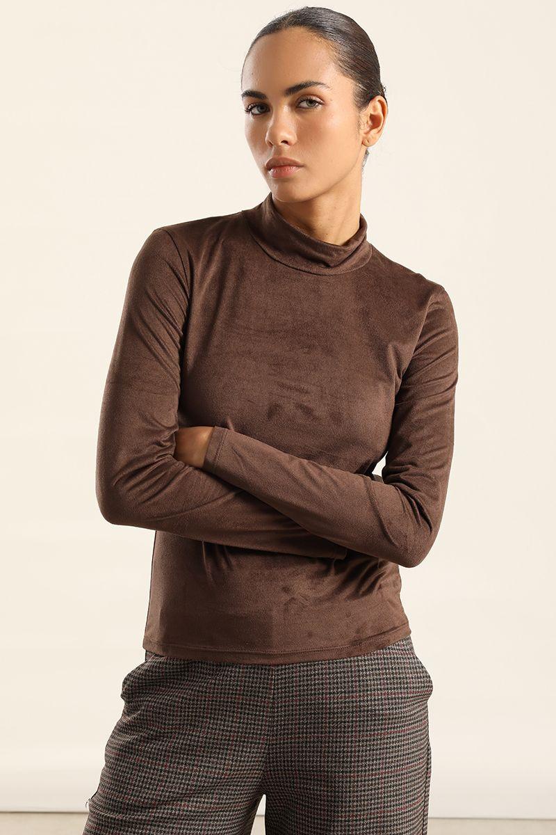 Top basico efecto gamuza, chocolate Liola-2