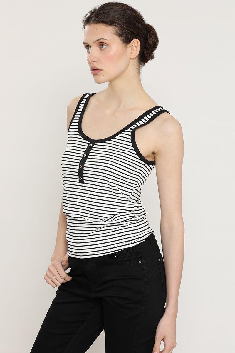 Polera rayas, botones fantasia, crudo Liola-1