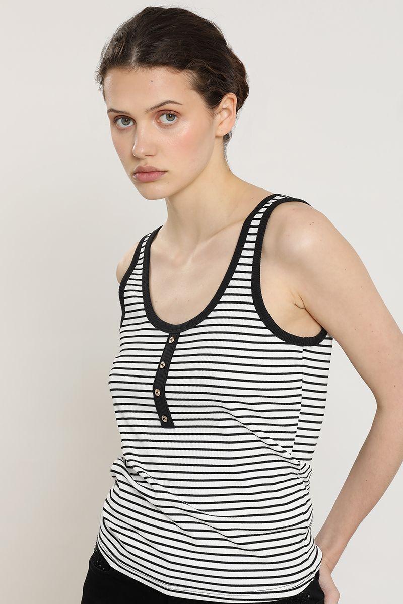 Polera rayas, botones fantasia, crudo Liola-2