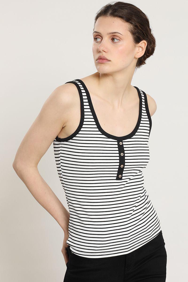 Polera rayas, botones fantasia, crudo Liola-3