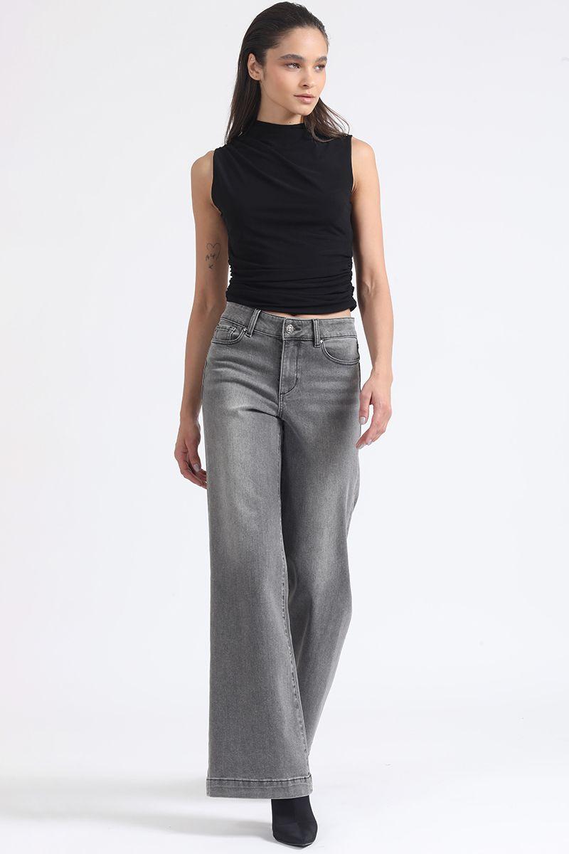 Jeans Palazzo, Tiro Medio, Gris Liola-0