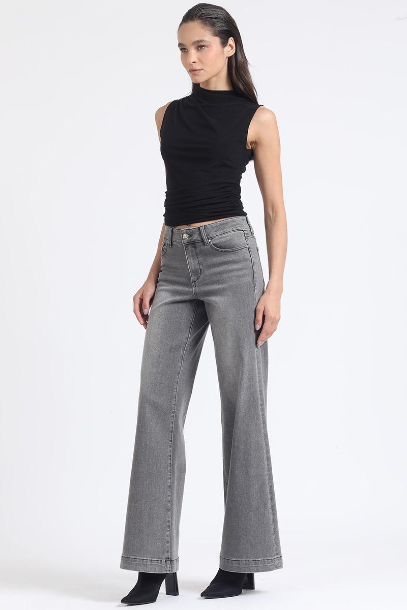 Jeans Palazzo, Tiro Medio, Gris Liola-1