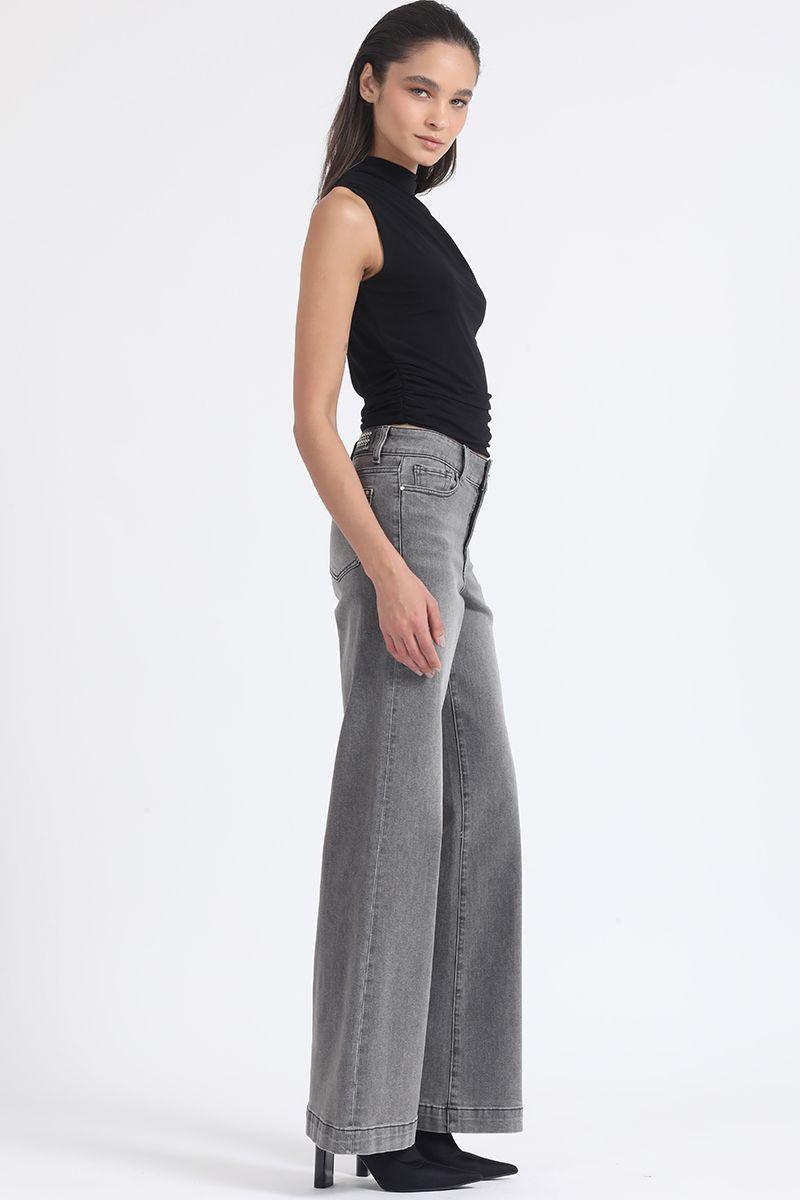 Jeans Palazzo, Tiro Medio, Gris Liola-2