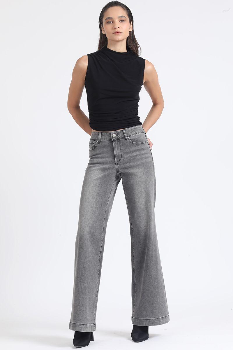 Jeans Palazzo, Tiro Medio, Gris Liola-3