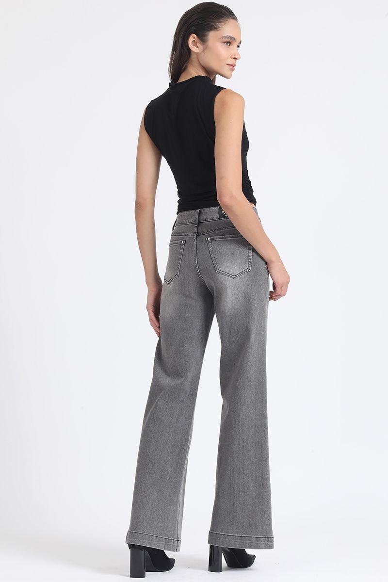 Jeans Palazzo, Tiro Medio, Gris Liola-4