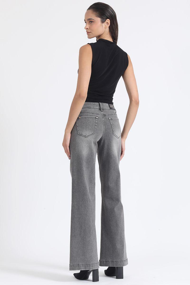 Jeans Palazzo, Tiro Medio, Gris Liola-5