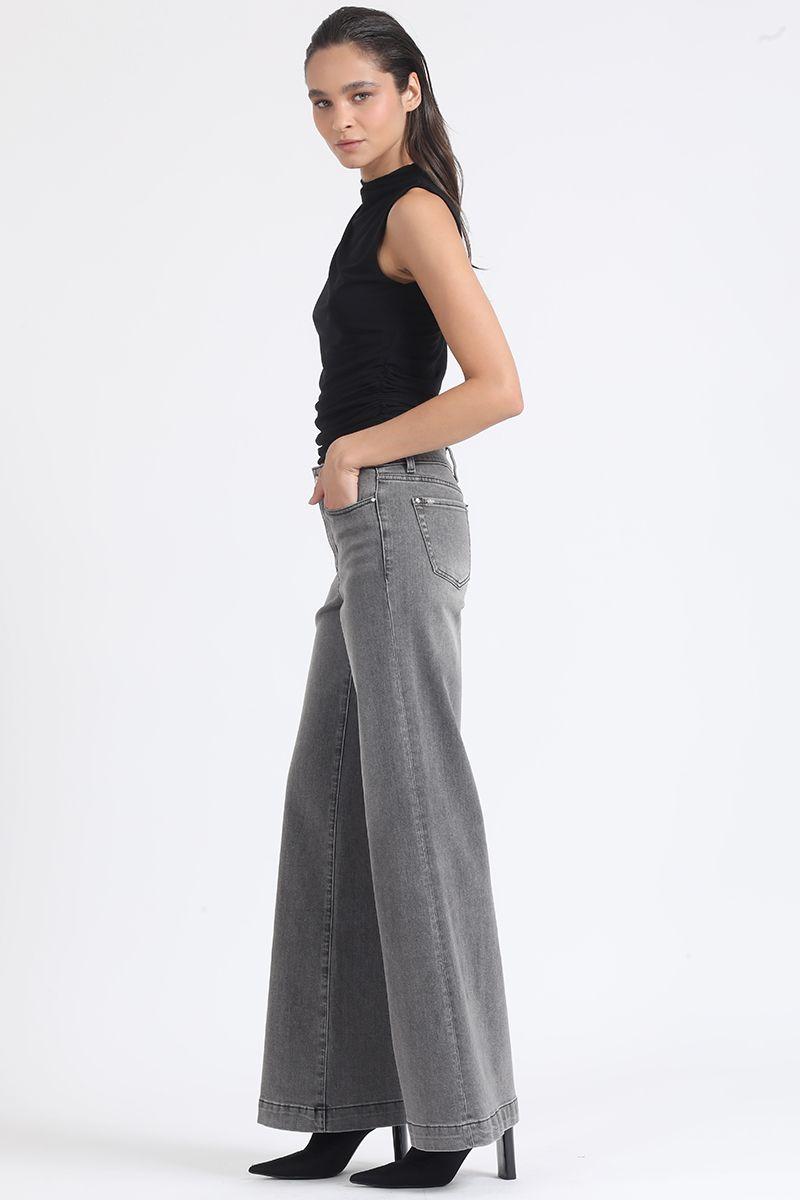 Jeans Palazzo, Tiro Medio, Gris Liola-6