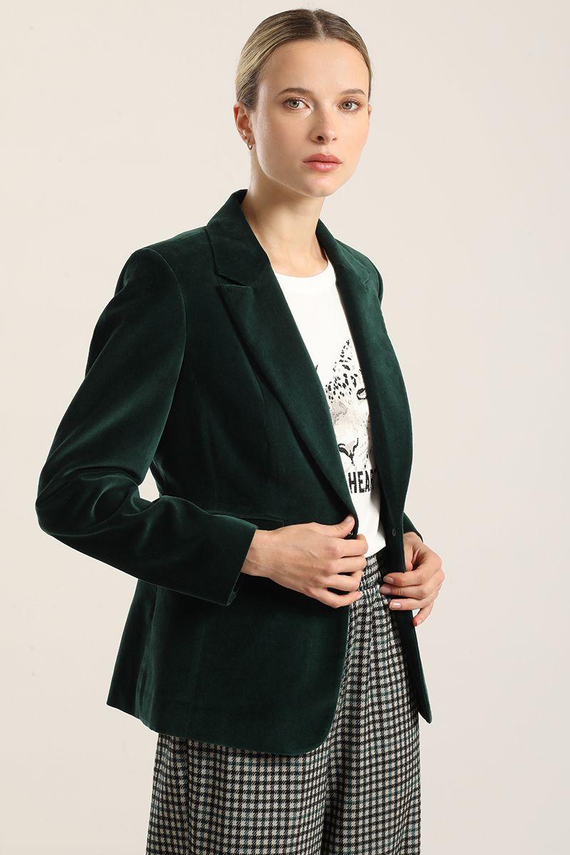 Blazer basico entallado, terciopelo verde Liola-0