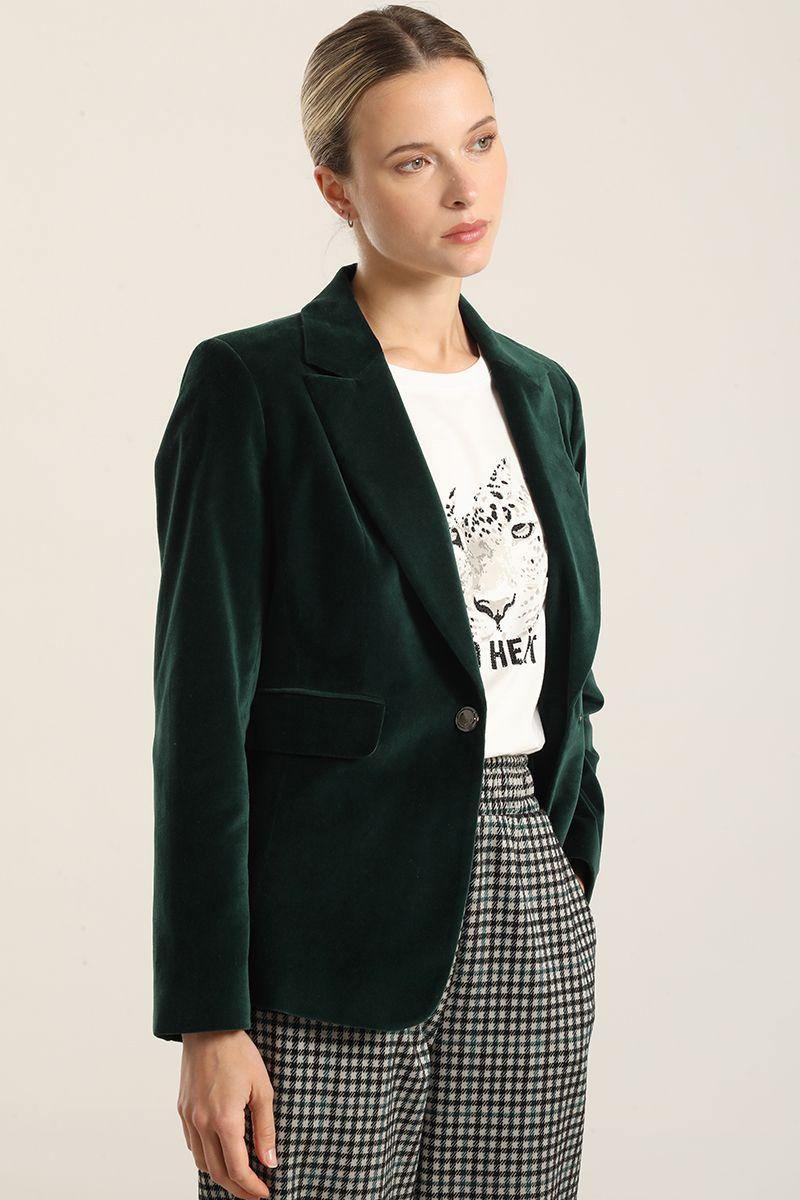 Blazer basico entallado, terciopelo verde Liola-4
