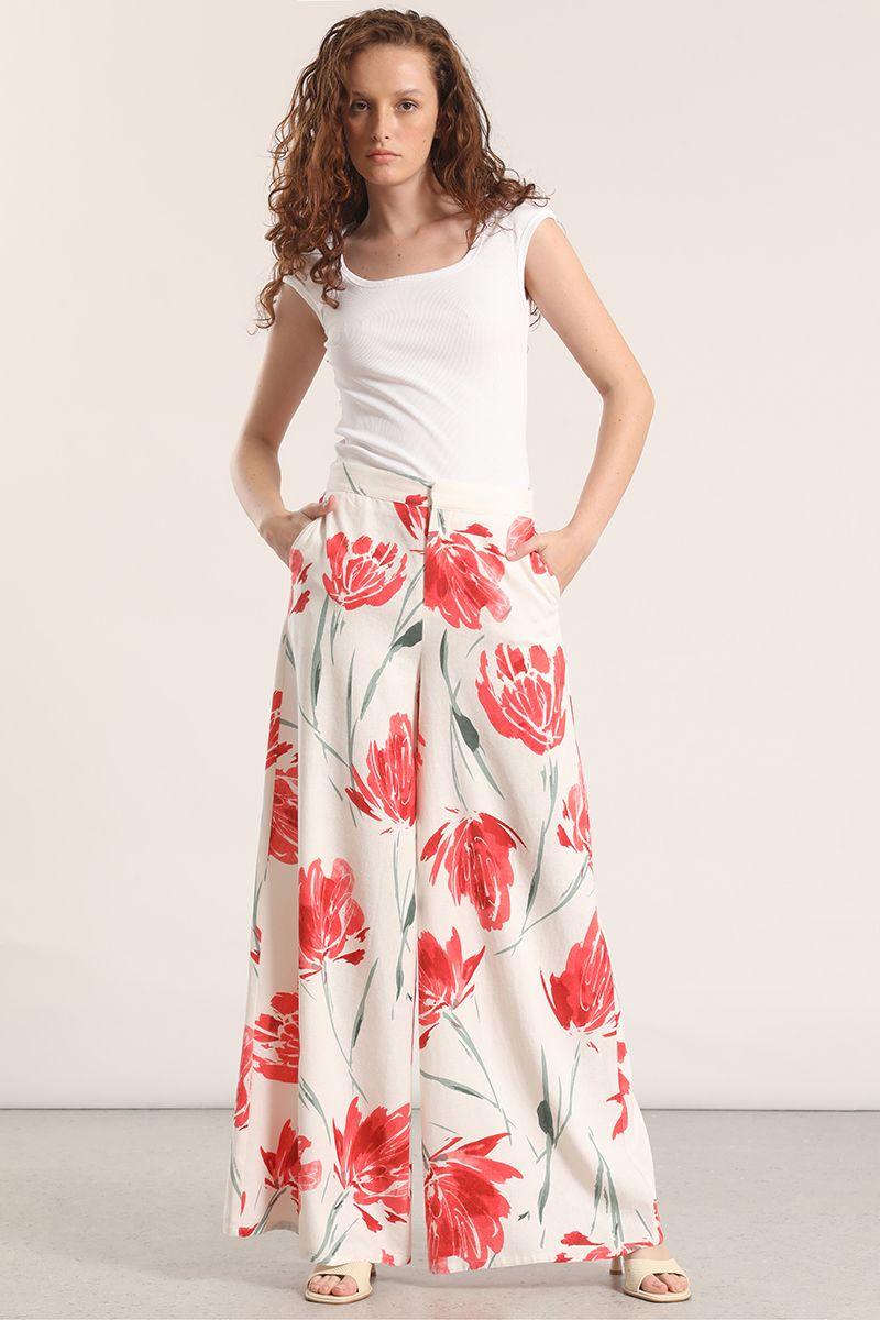 Pantalón palazzo lino liola mujer estampado-0