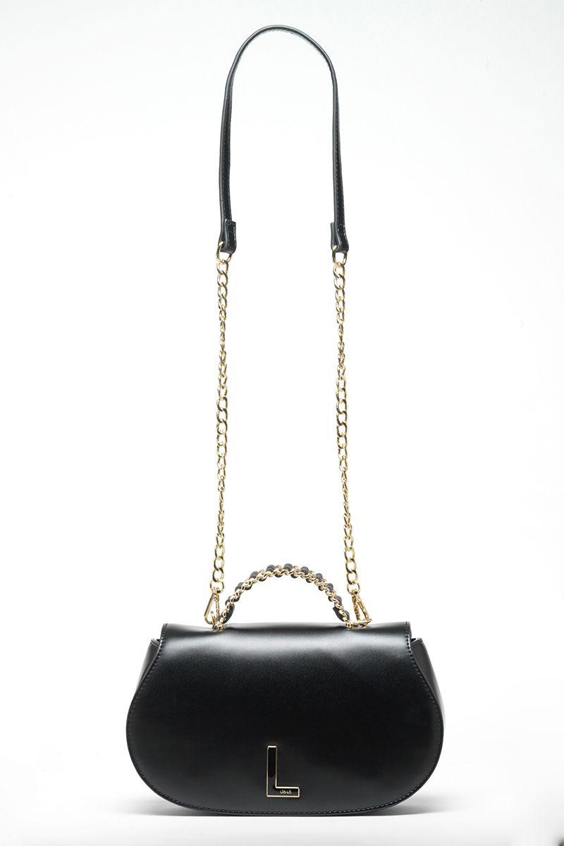 Cartera Efecto Cuero, Asa Metalica, Negro Liola-2