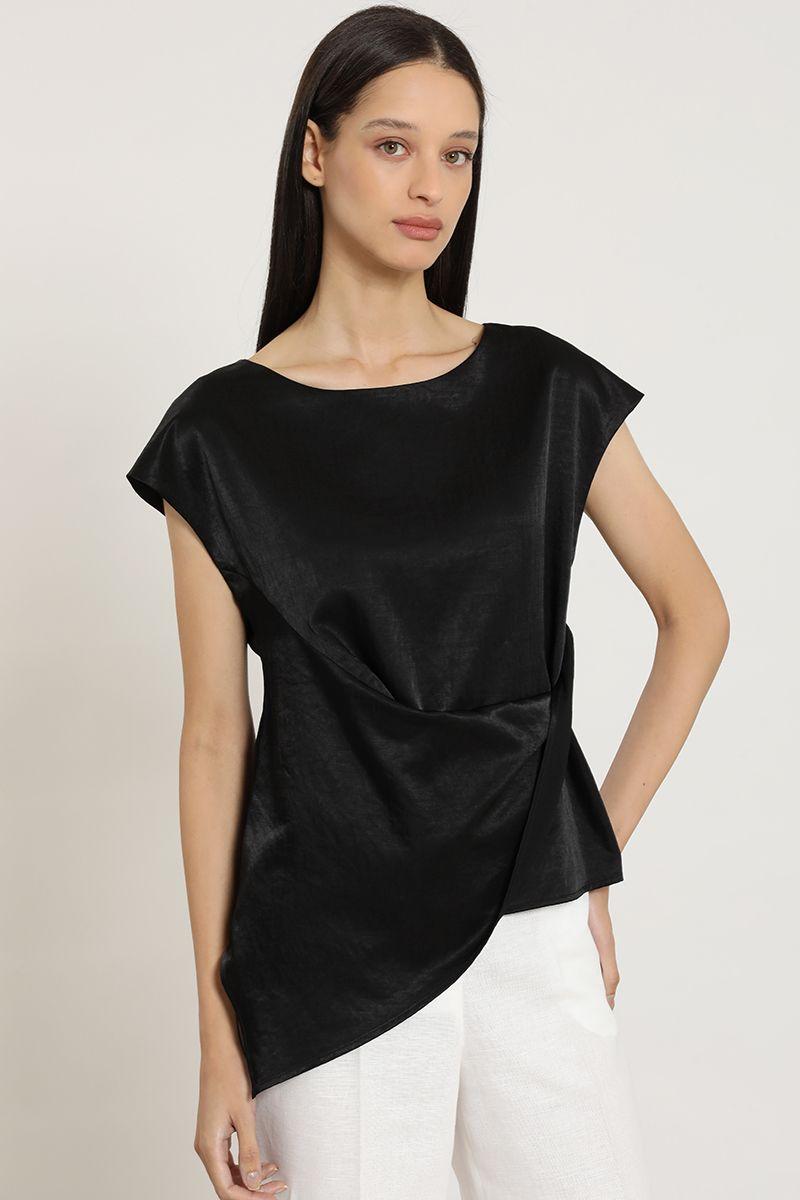 Top satinado, torcido asimetrico, negro Liola-0