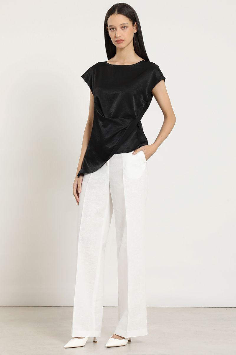 Top satinado, torcido asimetrico, negro Liola-1