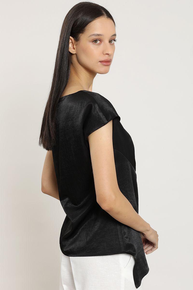 Top satinado, torcido asimetrico, negro Liola-3