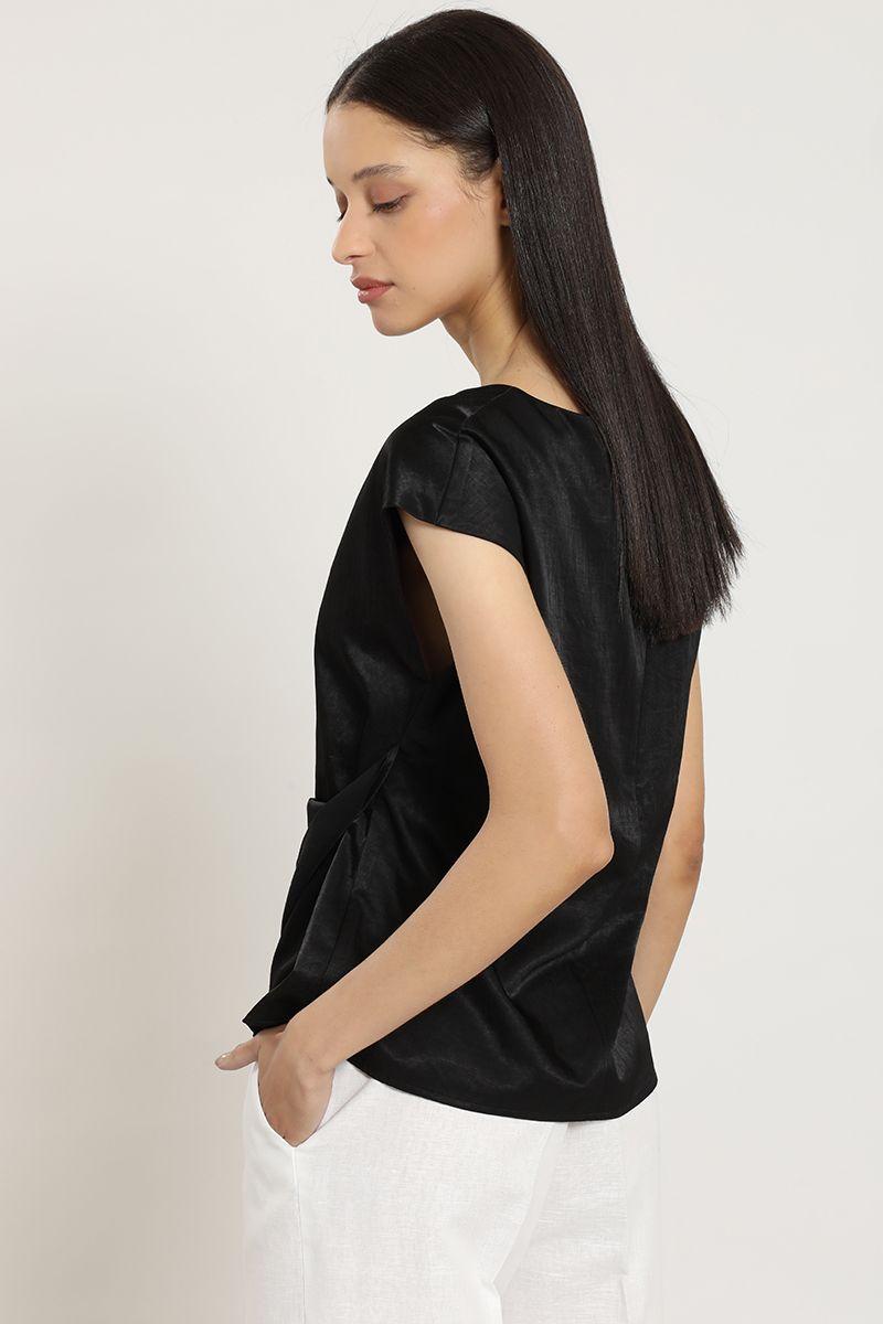 Top satinado, torcido asimetrico, negro Liola-5