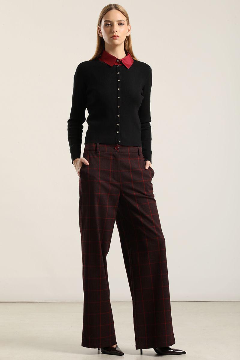 Pantalón recto, tiro alto, burdeo Liola-1