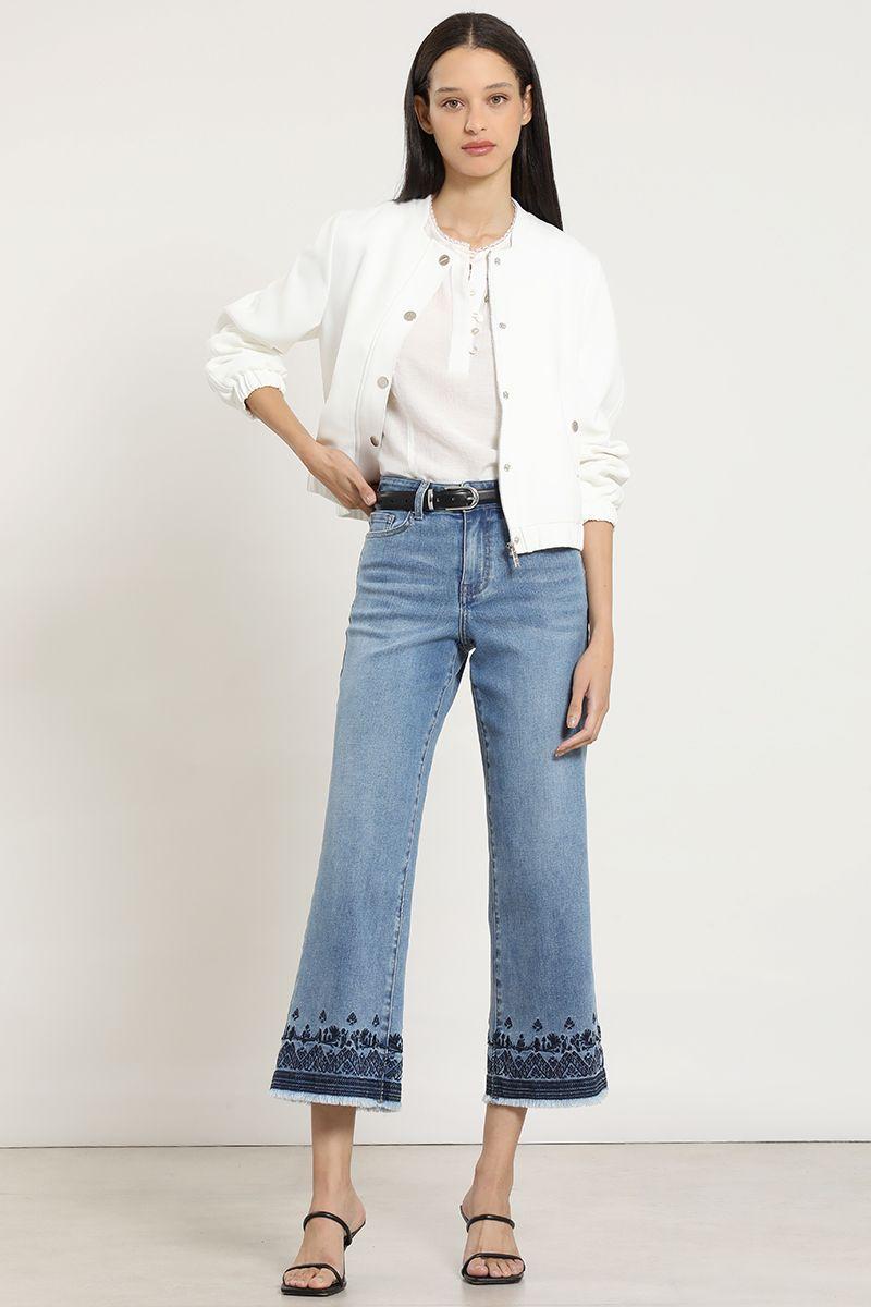 Jeans cropped straight, bordado, azul Liola-0