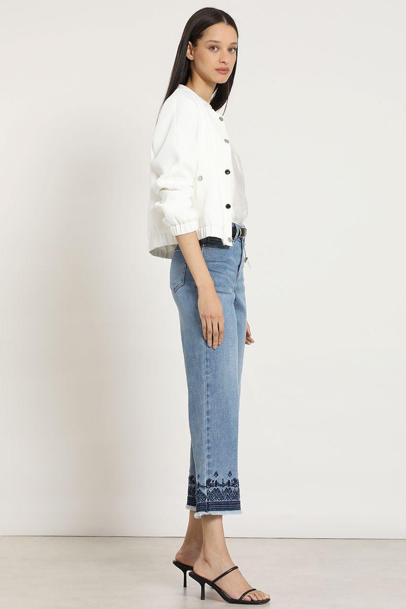 Jeans cropped straight, bordado, azul Liola-1