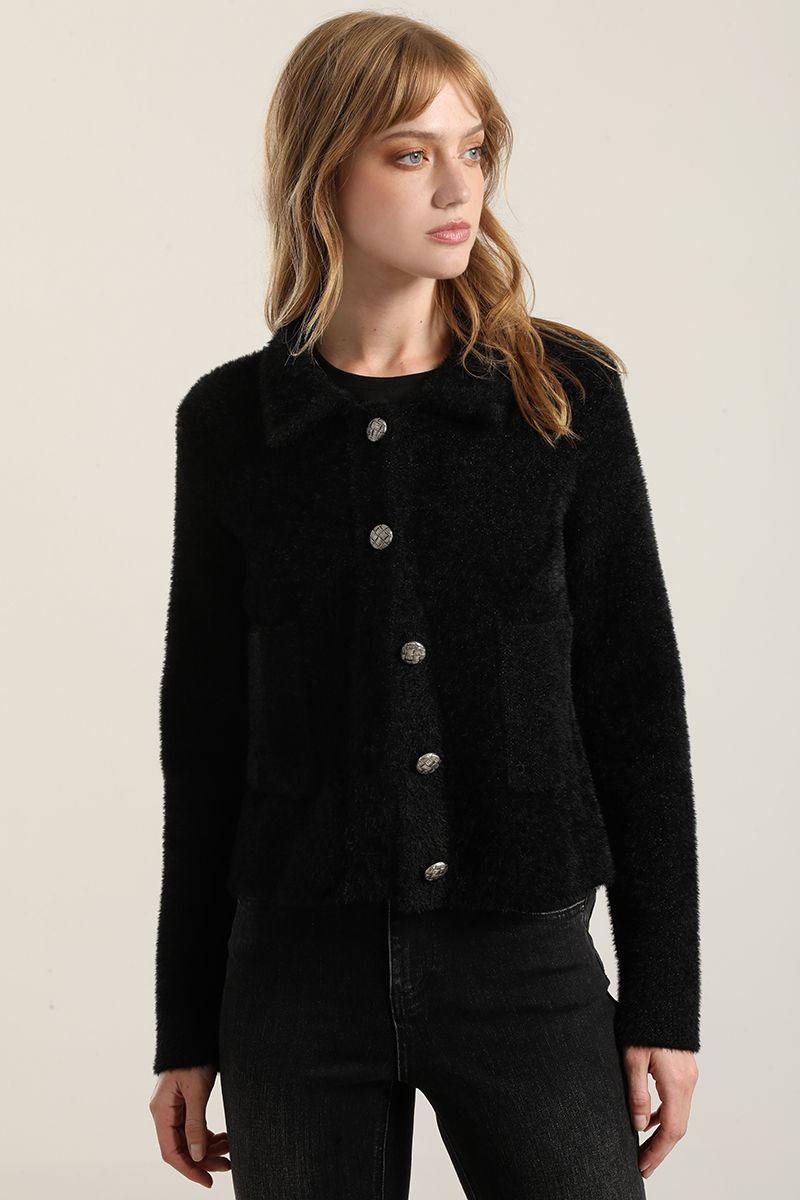 Chaqueta punto, hilo metalizado, negro Liola-0