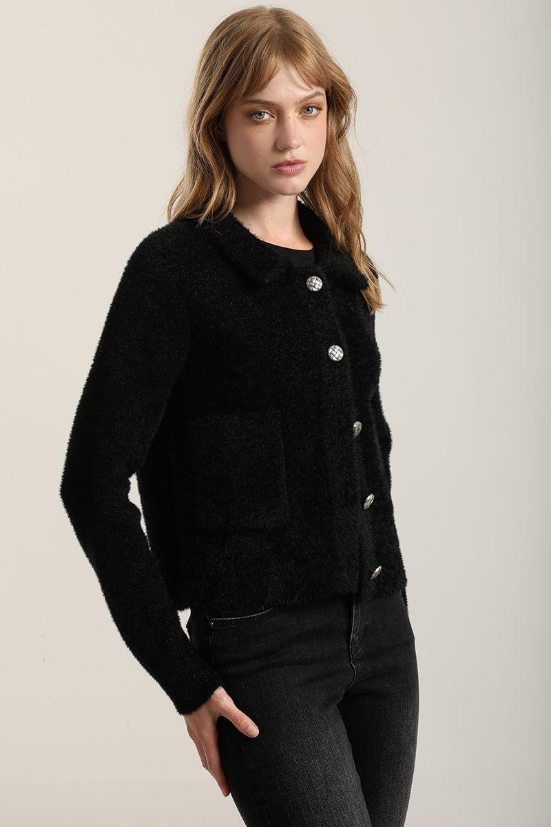 Chaqueta punto, hilo metalizado, negro Liola-1
