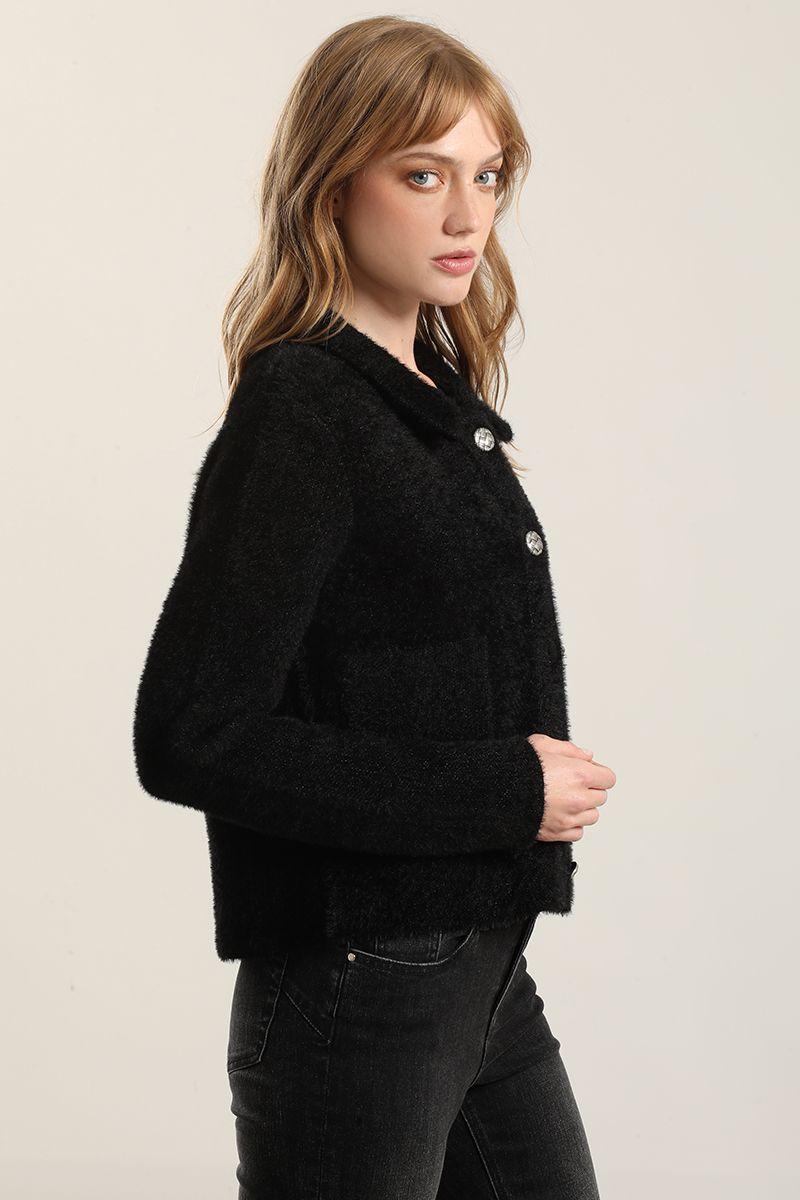 Chaqueta punto, hilo metalizado, negro Liola-3