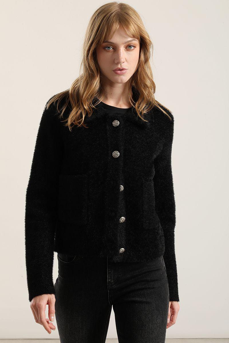 Chaqueta punto, hilo metalizado, negro Liola-4