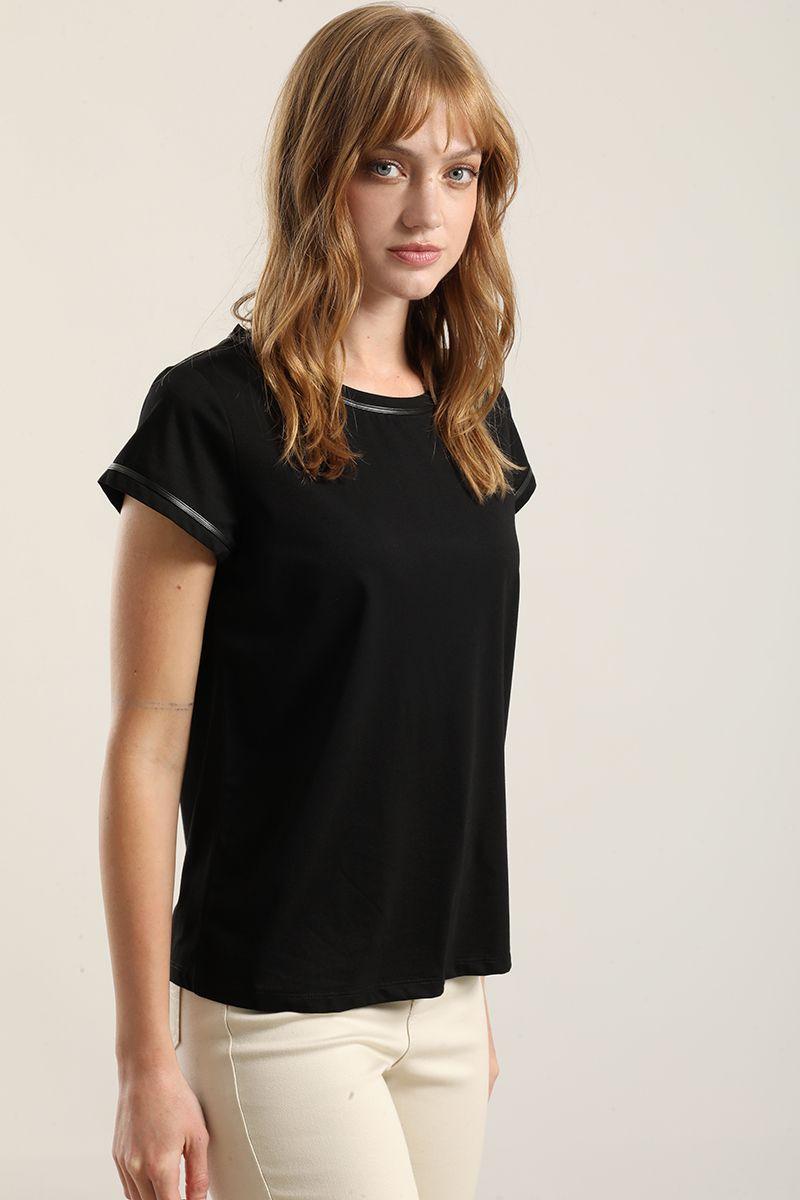 polera aplicacion efecto cuero, negro Liola-3