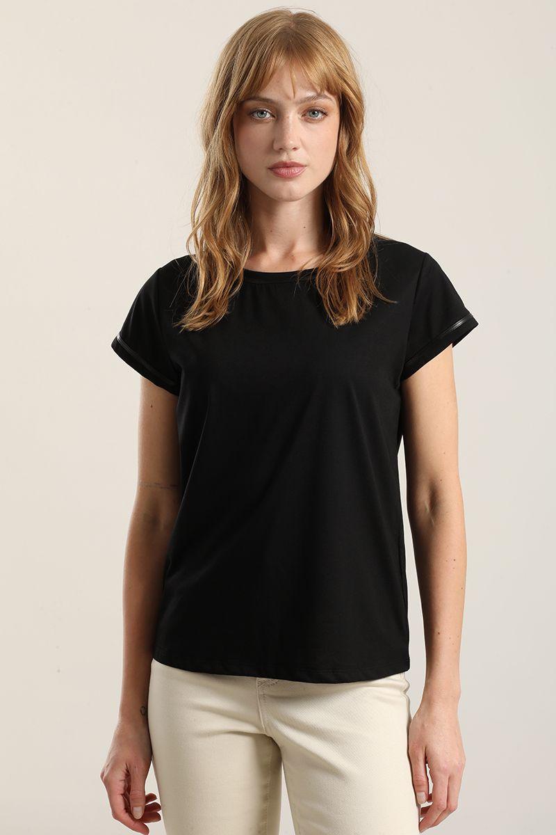 polera aplicacion efecto cuero, negro Liola-0