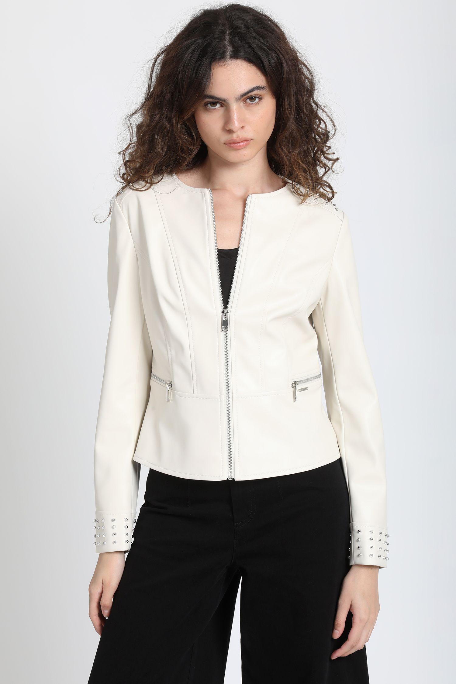 Chaqueta Efecto Cuero Tachas, Beige Liola-0