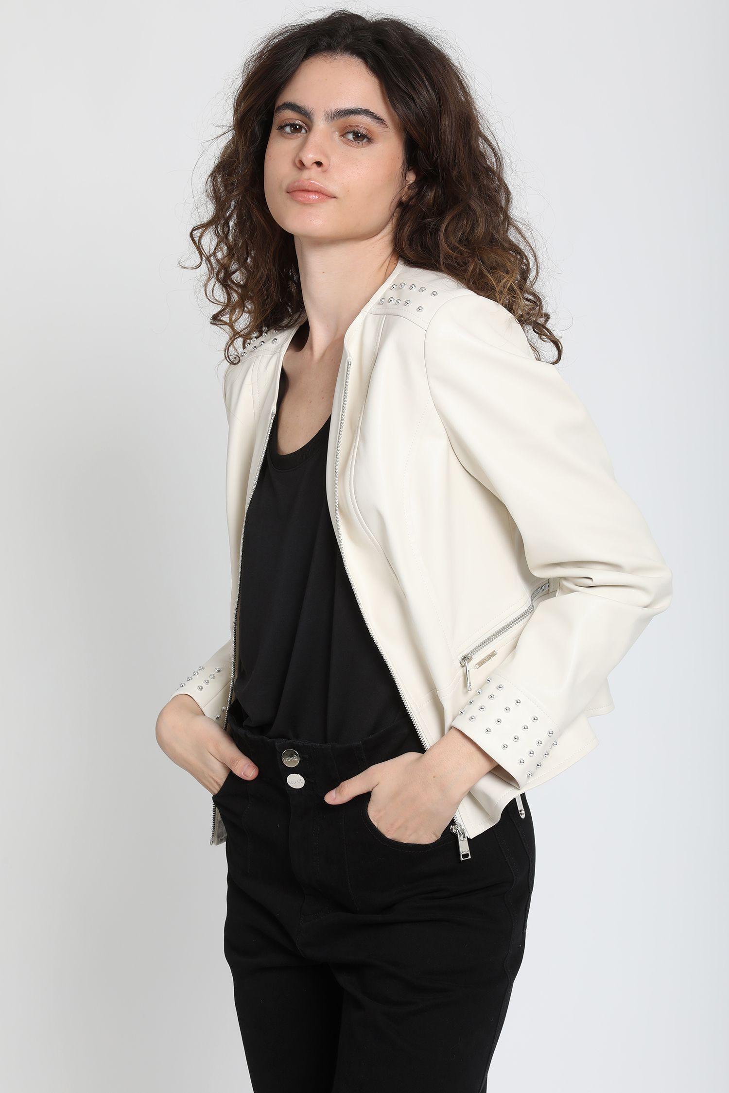 Chaqueta Efecto Cuero Tachas, Beige Liola-1