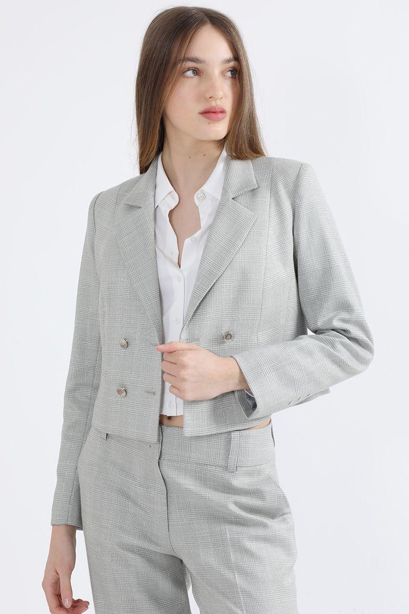 Blazer Cropped Principe De Gales Lurex Verde/Perla Liola-0